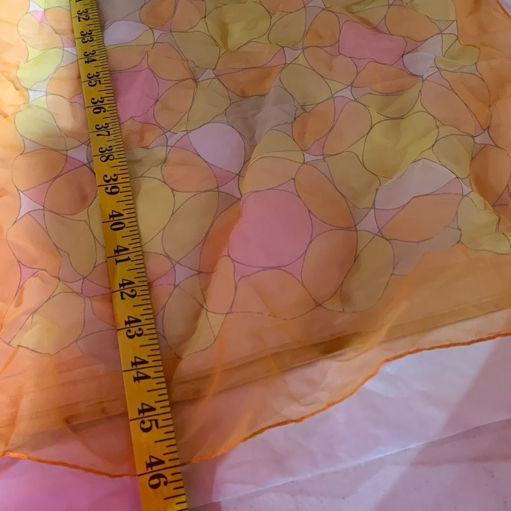 Yellow pink Polka Dot Scarf Hair Wrap Circles Retro - Picture 5 of 5